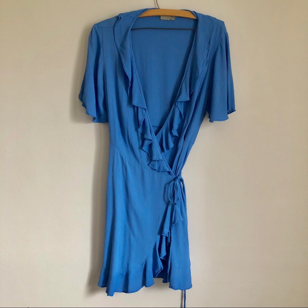 ASOS Blue Ruffle Wrap Dress